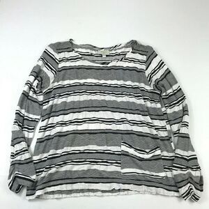 Kathleen Sommers Womens Knit Top Blouse Black White Long Sleeve Striped S Small